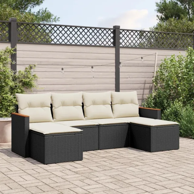 vidaXL 6-delige Loungeset met kussens poly rattan zwart, foto 2