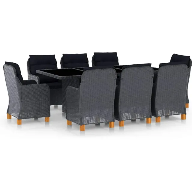 vidaXL 9-delige Tuinset met kussens poly rattan donkergrijs