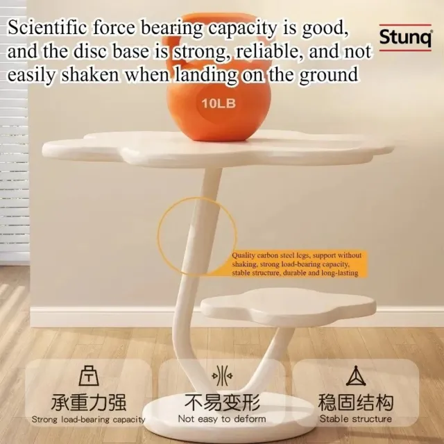 Stunq Bloemvormig Bijzettafeltje Crème 44 cm met Twee Niveaus