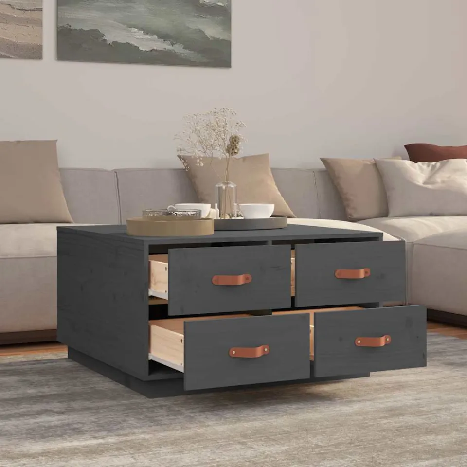vidaXL Salontafel 80x80x45 cm massief grenenhout grijs, foto 4
