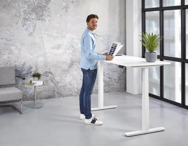 ABC Kantoormeubelen Ergonomisch elektrische verstelbaar zit/sta bureau Teez breed 140CM diep 80CM bladkleur Licht Eiken framekleur Antraciet (Ral 7016) Antraciet (Ral 7016)/Licht Eiken
