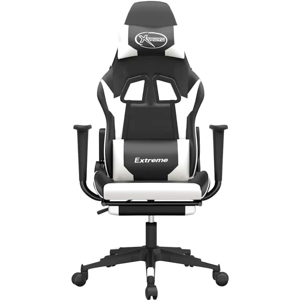 vidaXL Gamestoel met voetensteun kunstleer zwart en wit