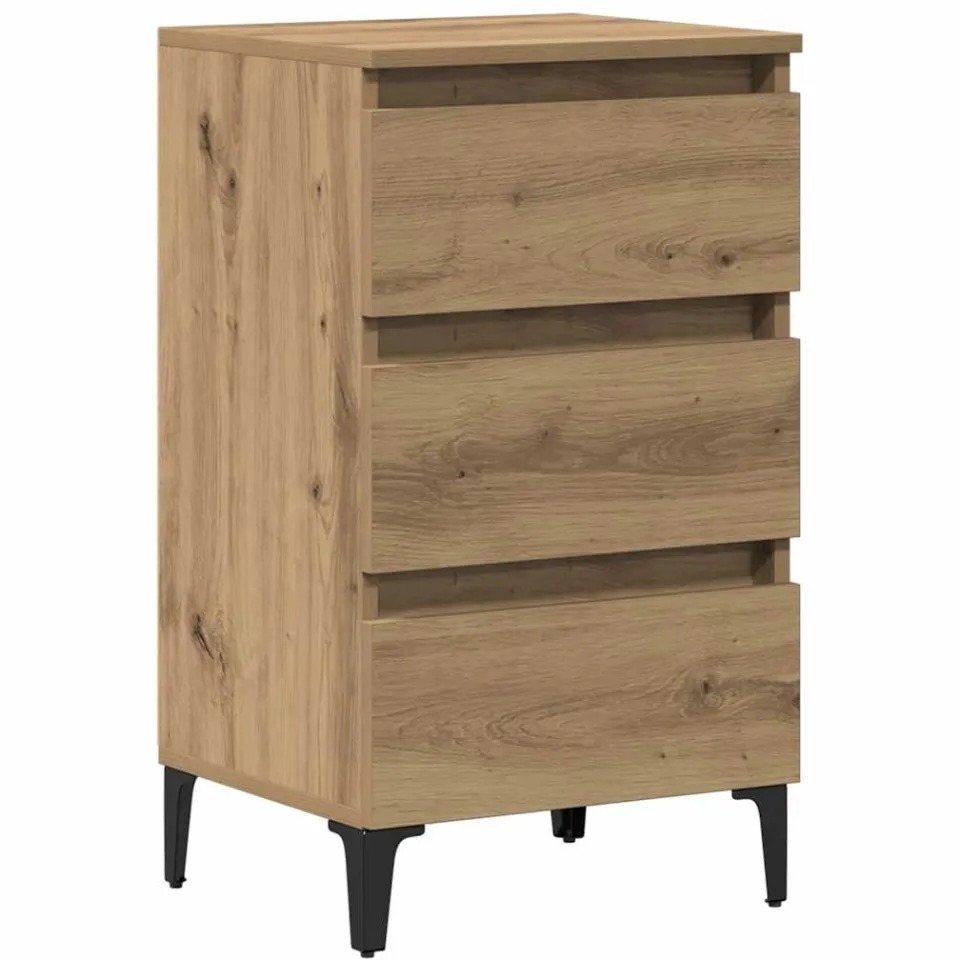 vidaXL Nachtkastje met metalen poten 40x35x69 cm artisanaal eikenkleur Bruin