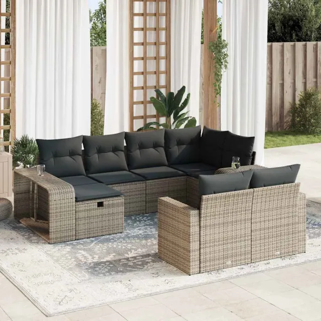 vidaXL 10-delige Loungeset met kussens poly rattan lichtgrijs grijs, foto 2