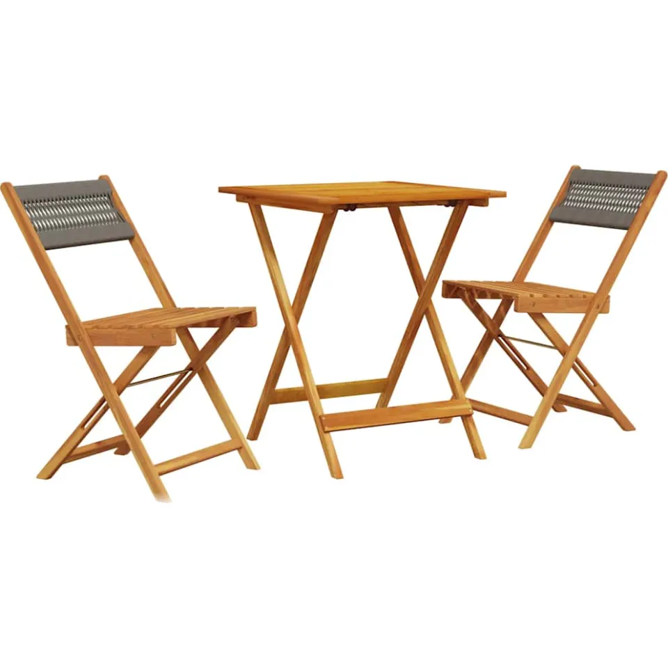 vidaXL 3-delige Bistroset polypropeen en massief hout grijs, foto 3