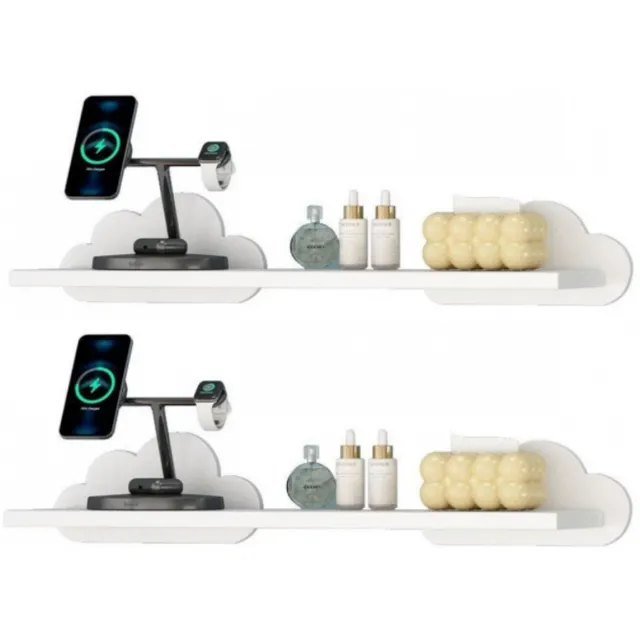 Flintry Wolk Vorm Wandplank Zwevend - Decoratieve Opbergplank voor Babykamer - Kinderkamer en Slaapkamer - Muurdecoratie voor Babykamer - 2 Stuks wit:2 stuks