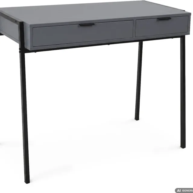 Akord Computertafel Bureau ZENTIA / Industrieel / Grafiet / 100 cm / 2 Lades / Zwarte Poten