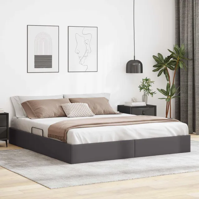 vidaXL Ottoman Bedframe met opslag Grijs 160 x 200 cm Nep Leer