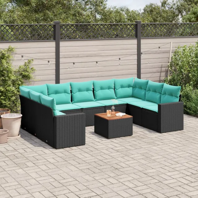 vidaXL 10-delige Loungeset met kussens poly rattan zwart, foto 2