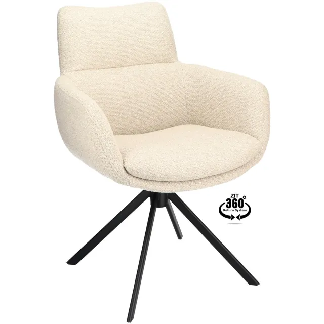 Icon Living Armstoel Savo - Stof Rhythm Natural - Leg Black 360° Return-System Wit