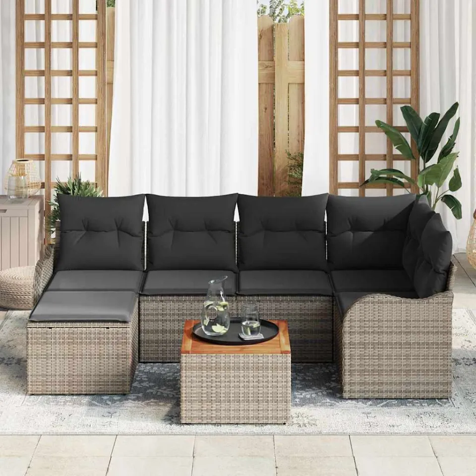 vidaXL Tuinbankenset 7 st Grijs poly rattan, foto 3