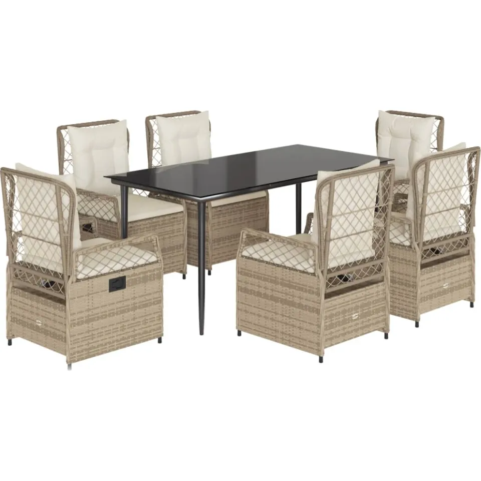 vidaXL 7-delige Tuinset met kussens poly rattan beige, foto 3