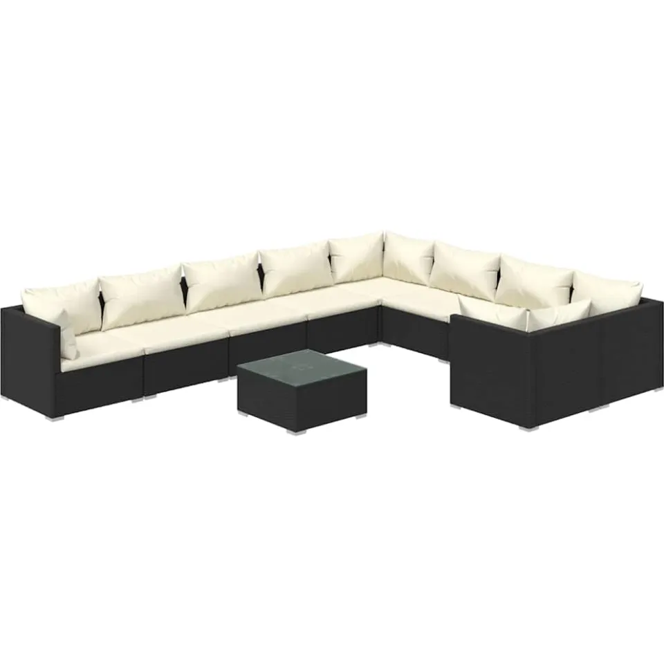vidaXL 10-delige Loungeset met kussens poly rattan zwart, foto 3