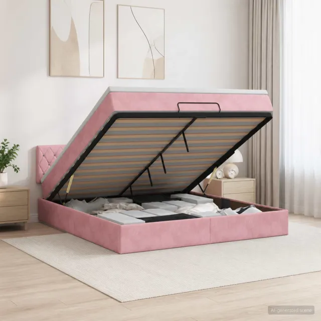 vidaXL Ottoman Bed met Matrassen en LED Roze 140 x 190 cm fluweel