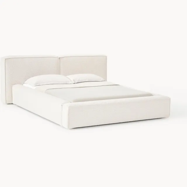 Westwing Collection Bouclé gestoffeerd bed Lennon met opbergruimte Wit