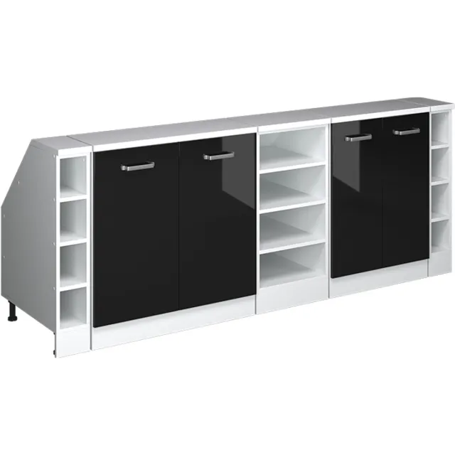 Vicco R-Line Keukenkast voor schuine wand – 210 cm Set van 5 kastrompen 60 cm diepte Zwart hoogglans Zwart hoogglans/Wit