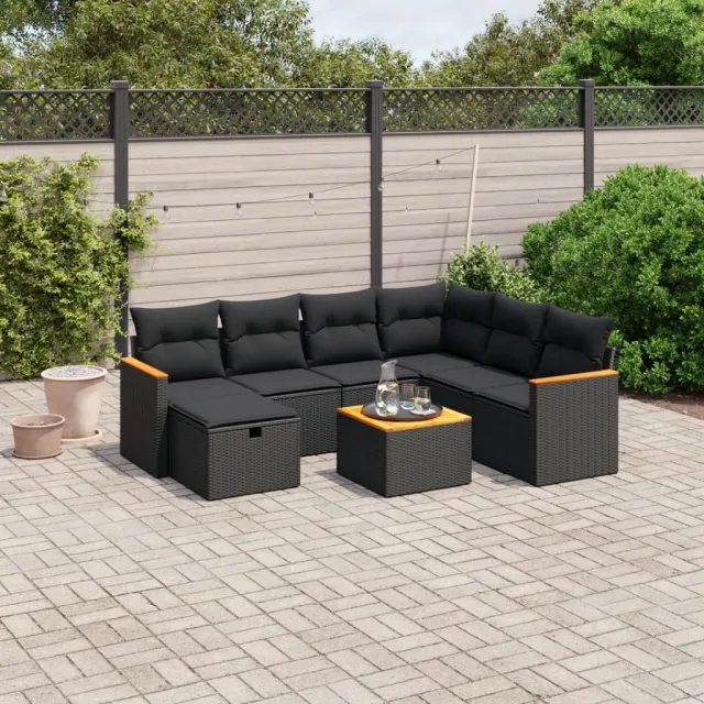 vidaXL 8-delige Loungeset met kussens poly rattan zwart, foto 2