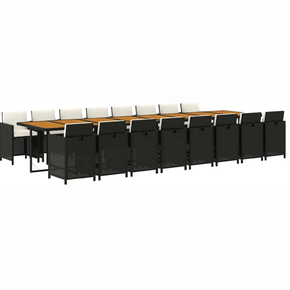 vidaXL 17-delige Tuinset met kussens poly rattan zwart