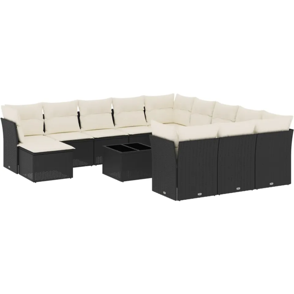 vidaXL 13-delige Loungeset met kussens poly rattan zwart, foto 3