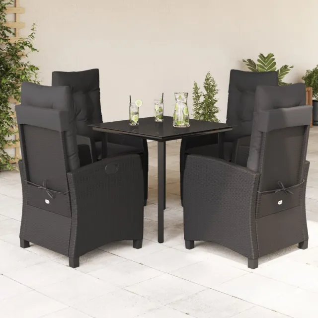 vidaXL 5-delige Tuinset met kussens poly rattan zwart, foto 2