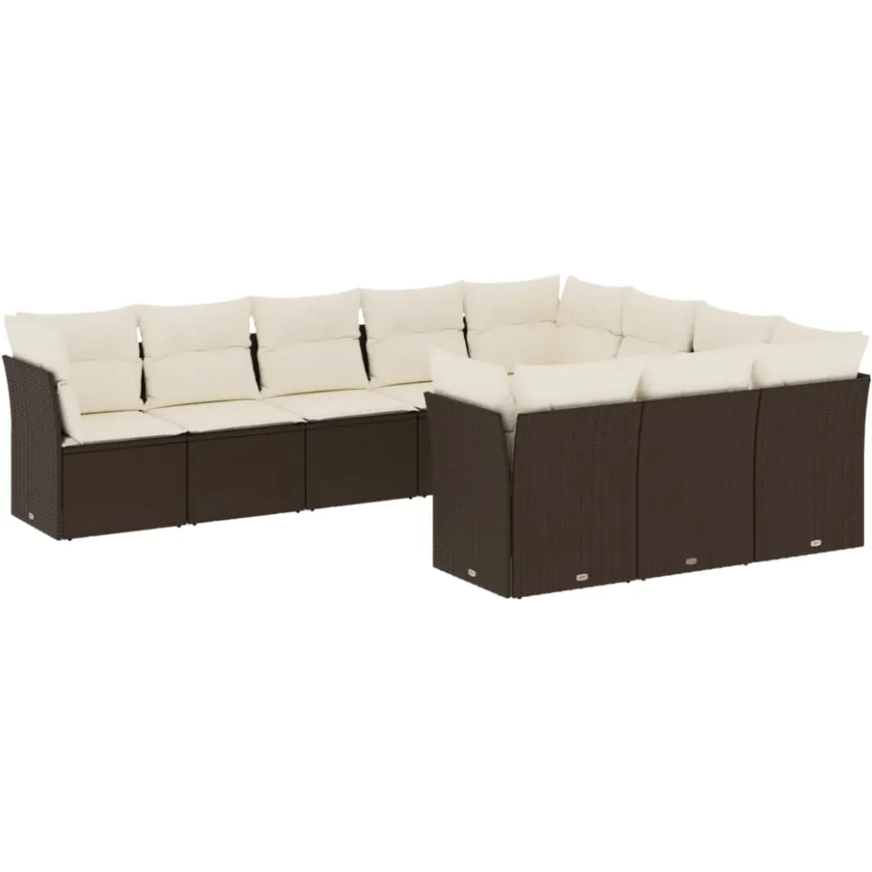 vidaXL 10-delige Loungeset met kussens poly rattan bruin, foto 3