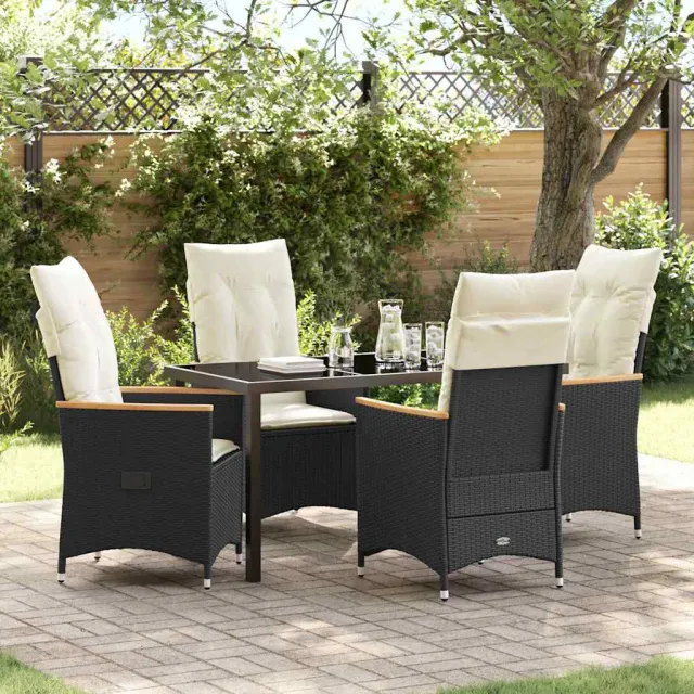 vidaXL Tuin eettafelset 5 st Zwart poly rattan