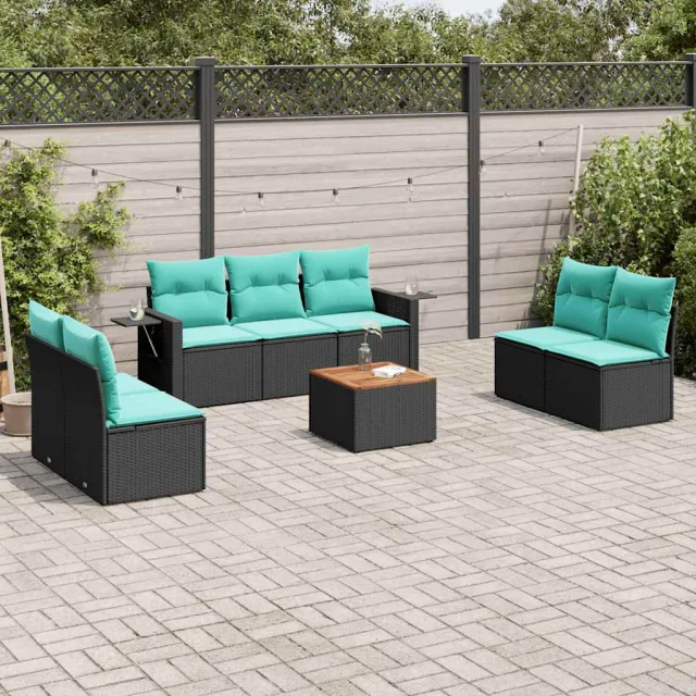 vidaXL 8-delige tuinbankset met kussens, zwart polyrotan