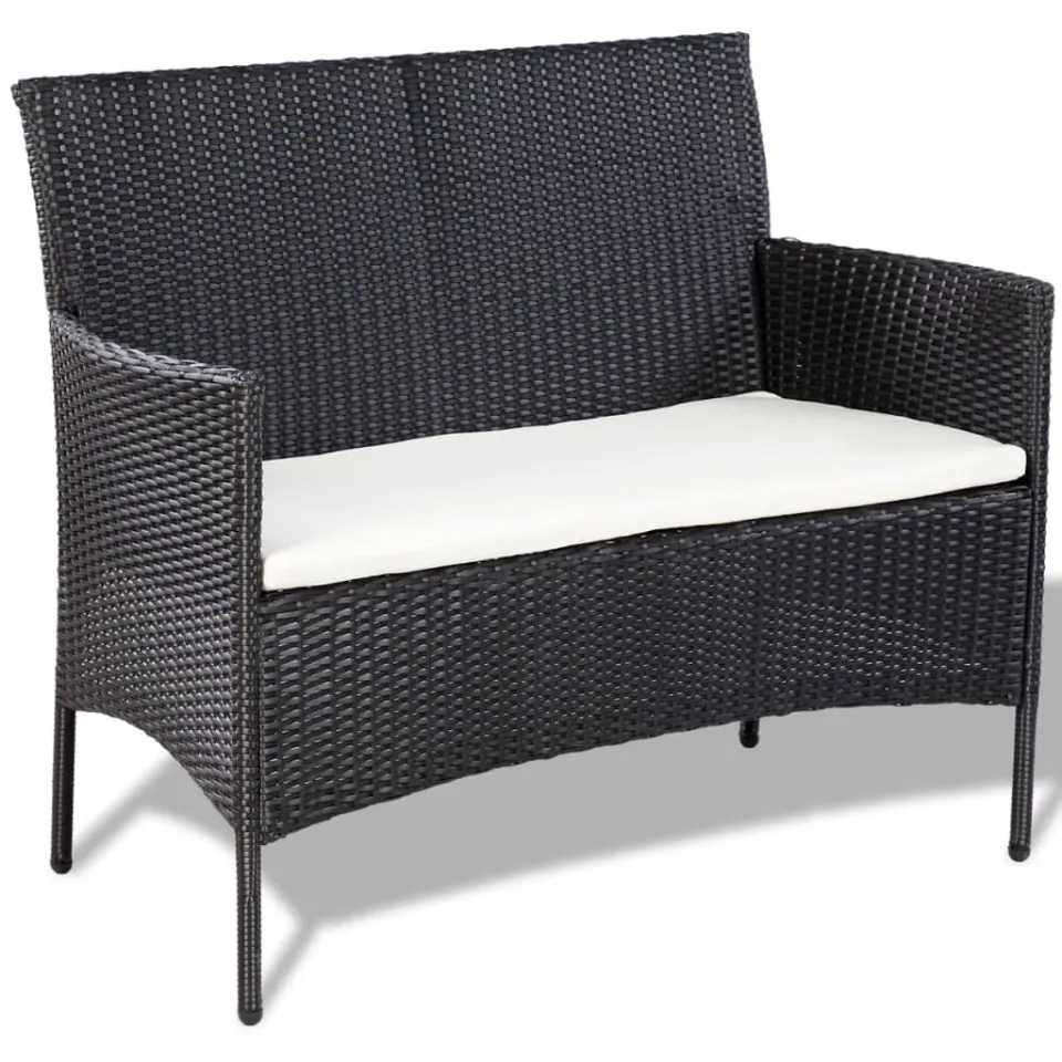 vidaXL 4-delige Loungeset met kussens poly rattan zwart, foto 4