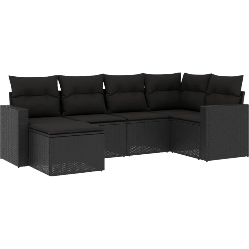 vidaXL 6-delige Loungeset met kussens poly rattan zwart