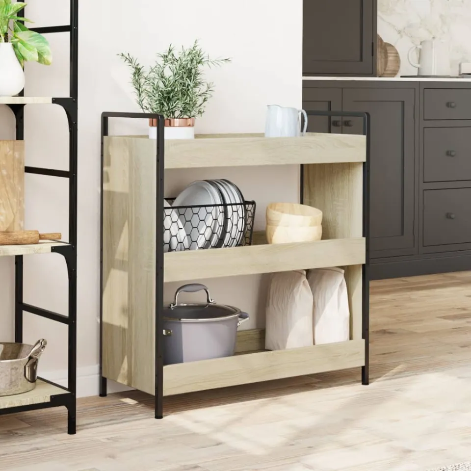 vidaXL Keukentrolley 70x30x82 cm bewerkt hout sonoma eikenkleurig, foto 3