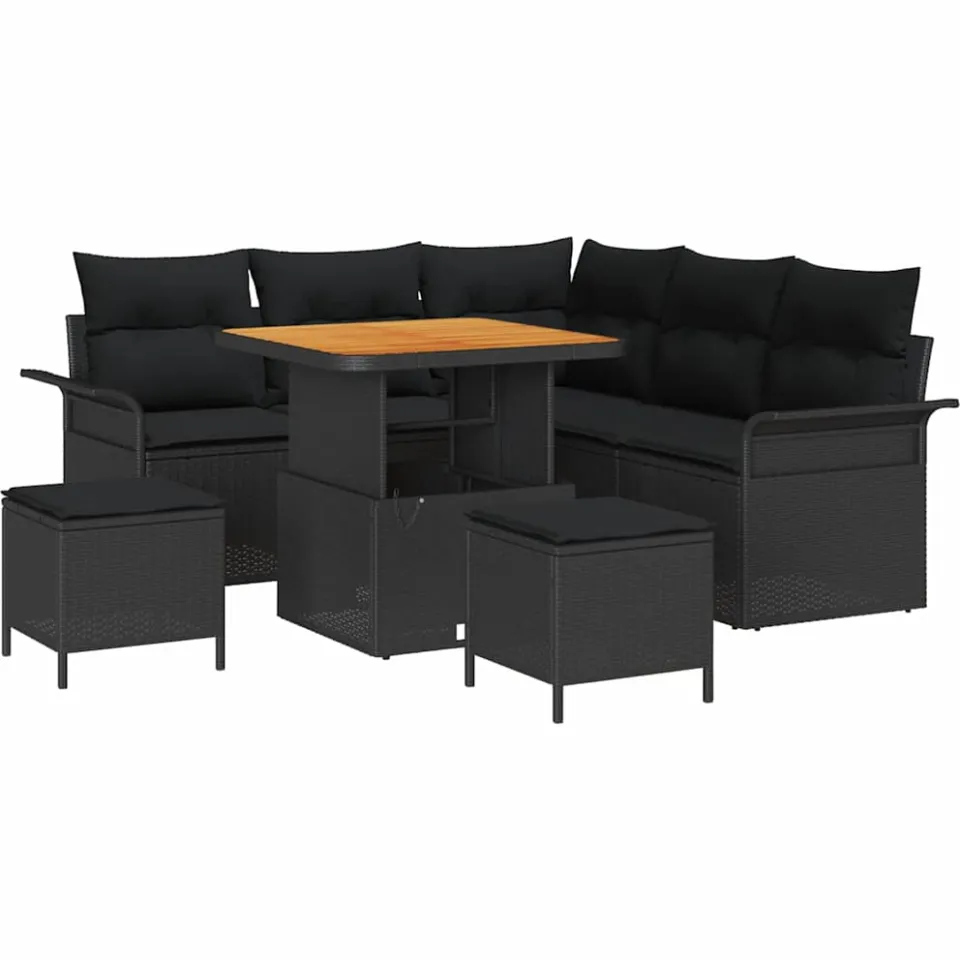 vidaXL Tuinbankenset 8 st Zwart poly rattan, foto 3