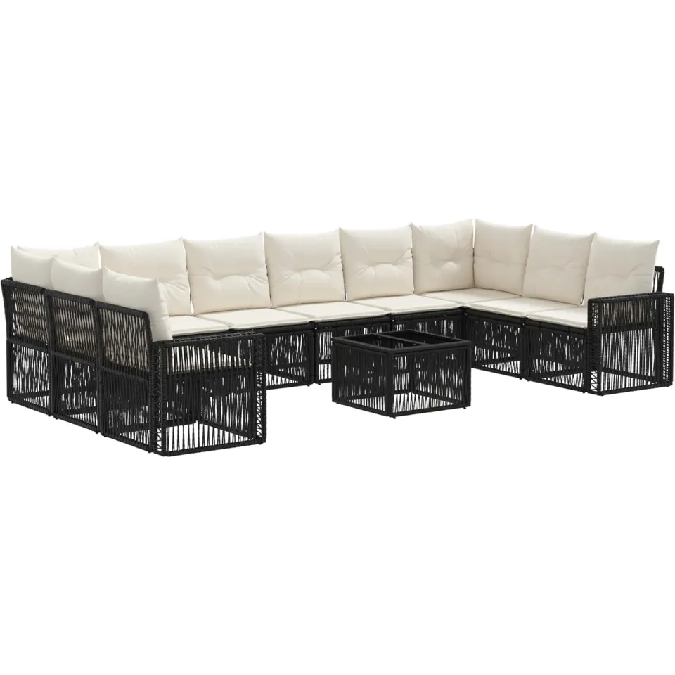 vidaXL Tuinbankenset 11 st 10-zits Zwart en Cream Wit poly rattan, foto 3