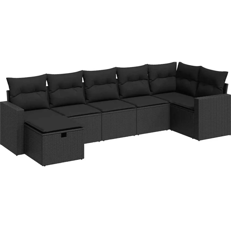 vidaXL 7-delige Loungeset met kussens poly rattan zwart, foto 3
