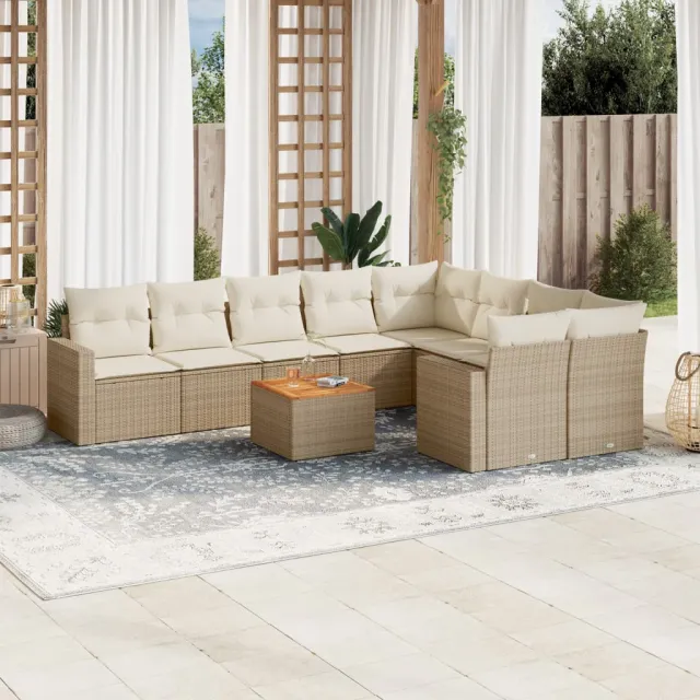 vidaXL 10-delige Loungeset met kussens poly rattan beige, foto 2
