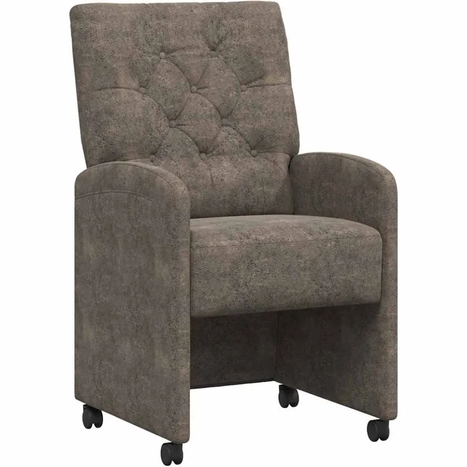 vidaXL Eetkamerstoelen met Wieltjes 2 st Nep Suede Leer Donkergrijs grijs, foto 3