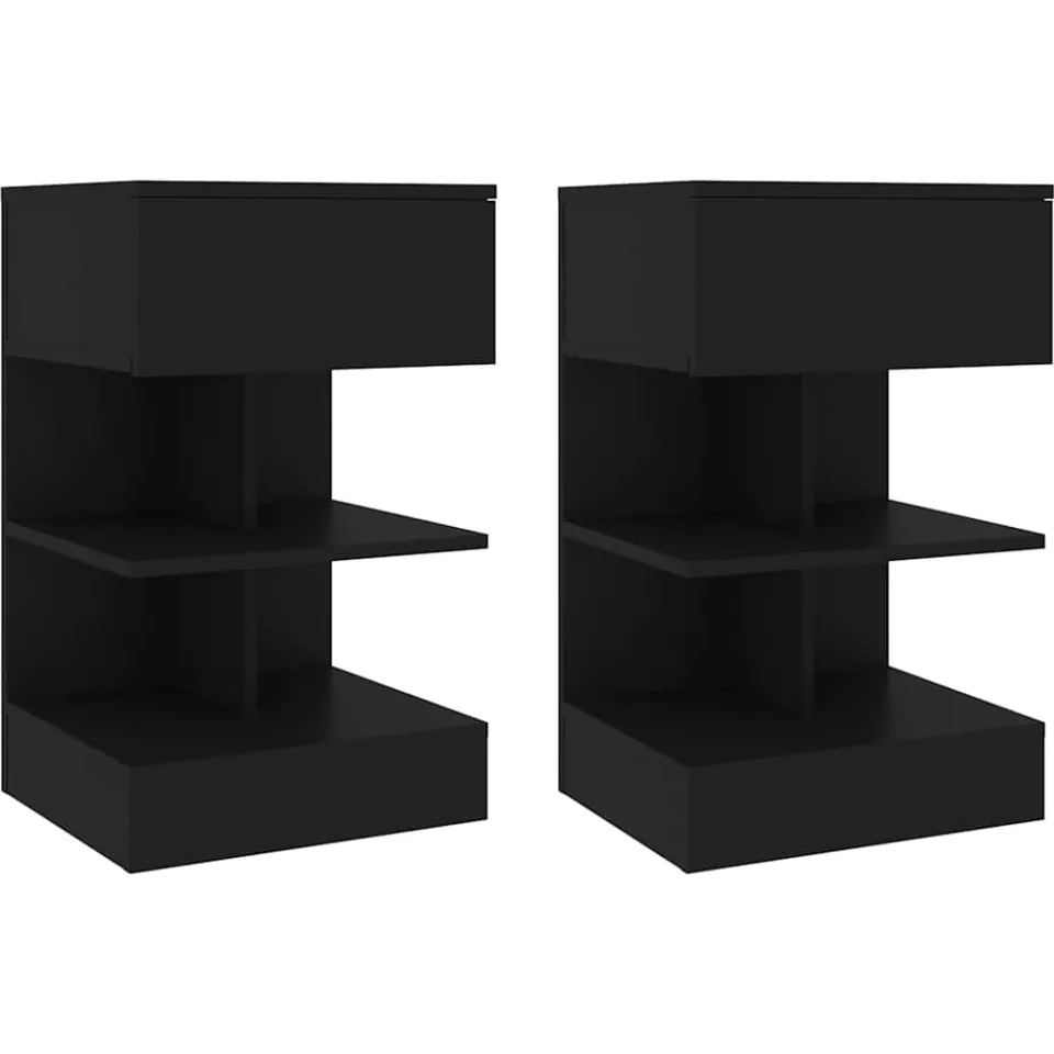 vidaXL Nachtkastjes 2 st 40x35x65 cm spaanplaat zwart, foto 3