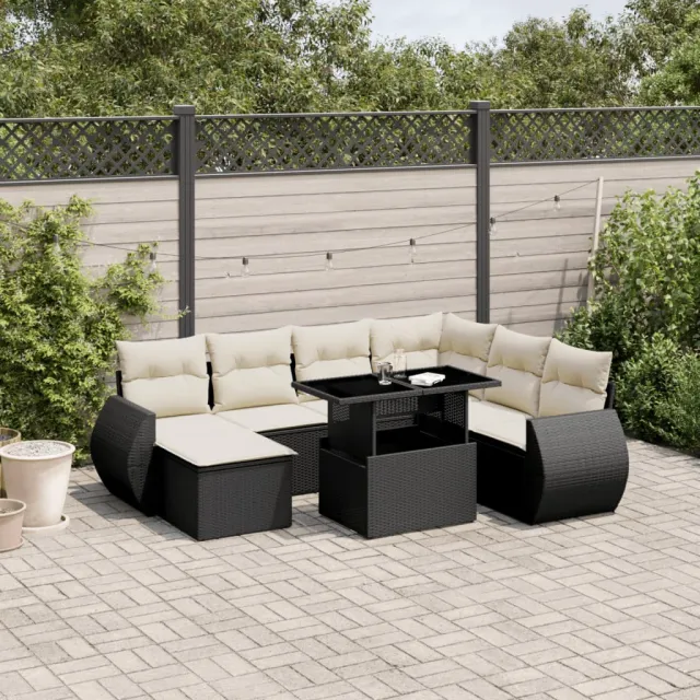 vidaXL 8-delige Loungeset met kussens poly rattan zwart, foto 2