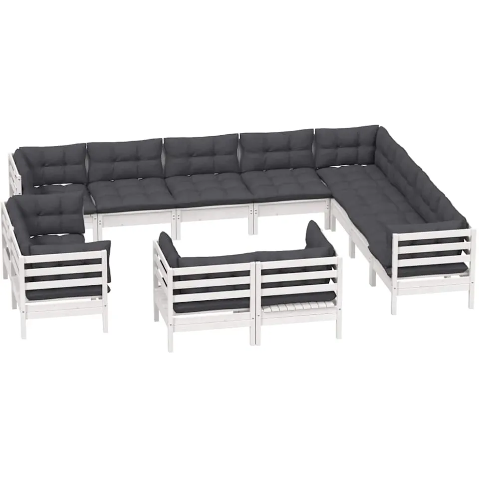 vidaXL 12-delige Loungeset met kussens massief grenenhout wit, foto 3