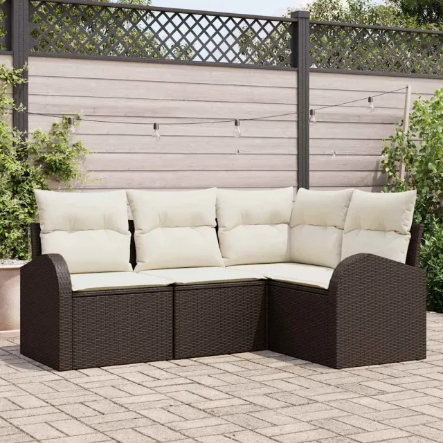 vidaXL Tuinbankenset 4 st Bruin en wit poly rattan, foto 2