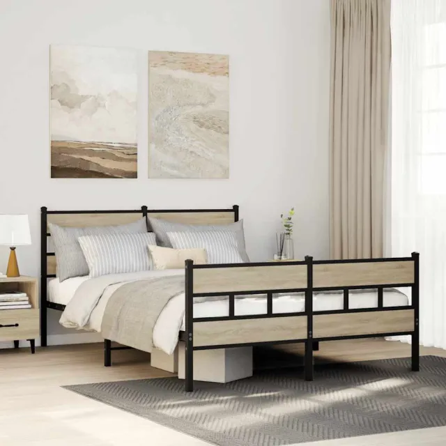 vidaXL Bedframe zonder matras metaal sonoma eikenkleurig 135x190 cm