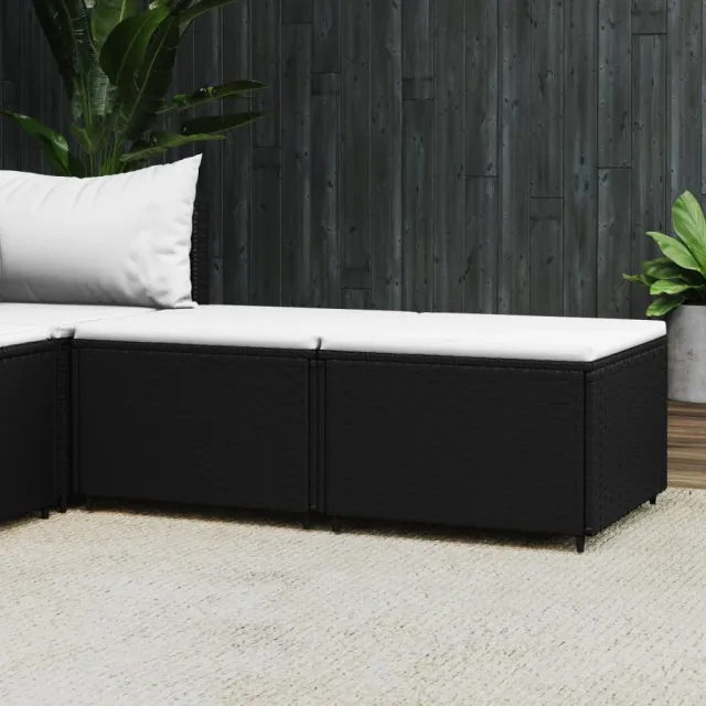 vidaXL Voetensteunen 2 st met kussen poly rattan zwart, foto 2