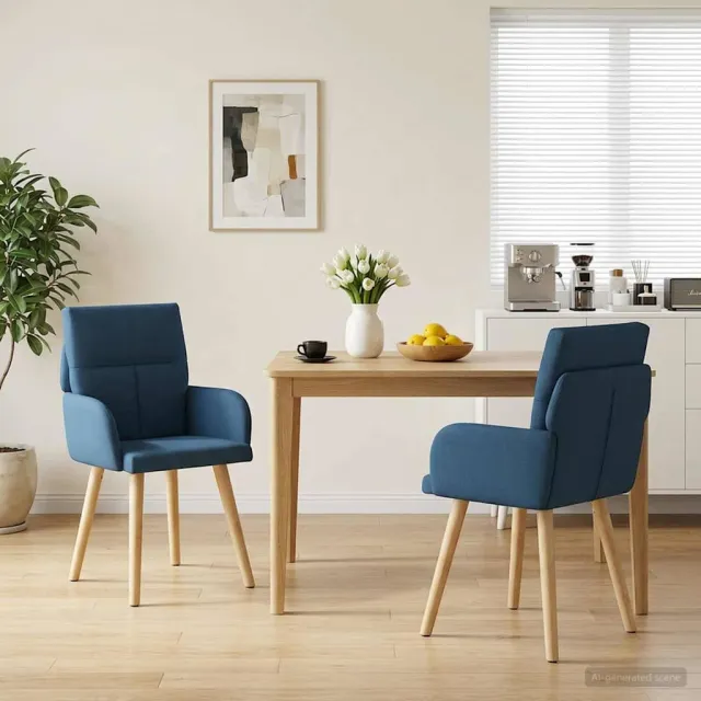 vidaXL Eettafelstoelen 2 st Stof Blauw 60 x 56 x 93 cm
