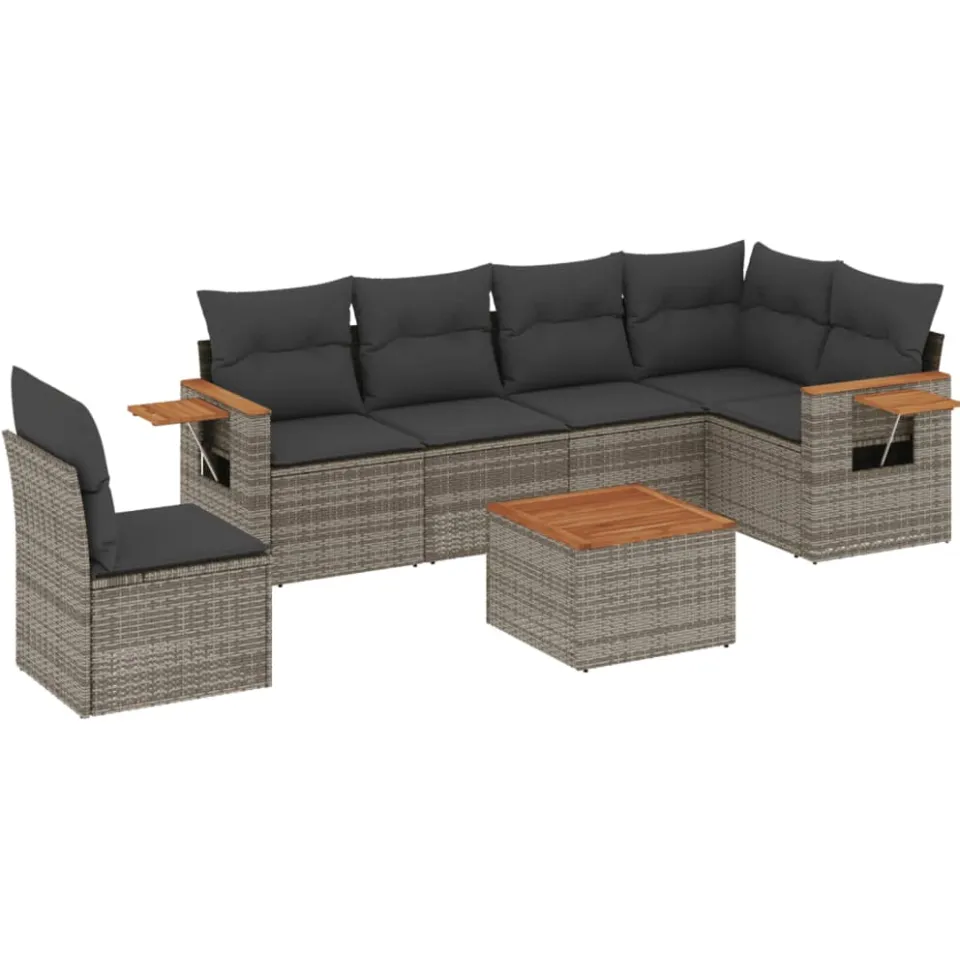 vidaXL 7-delige Loungeset met kussens poly rattan grijs, foto 3
