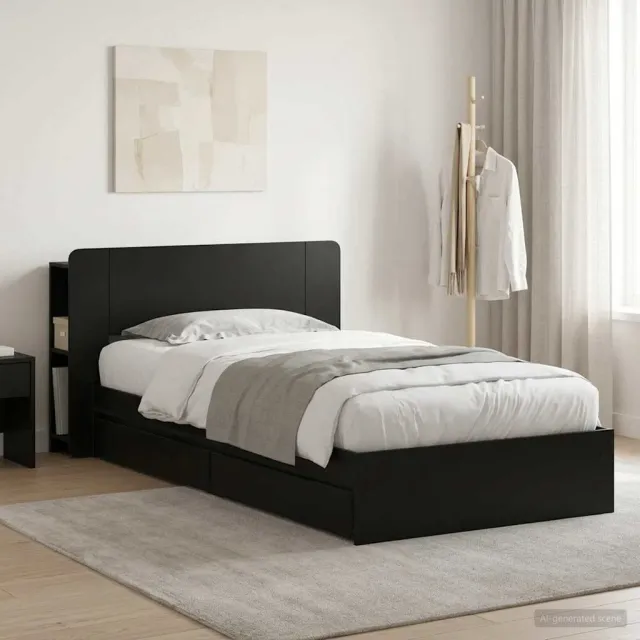 vidaXL Bedframe met opslag met lade Zwart 75 x 190 cm Bewerkt hout