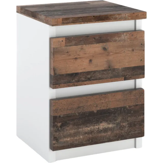 Stiv-Meble NACHTKASTJE WIT VINTAGE 30 CM 2 LADEN TV-TAFEL VOOR SLAAPKAMER OUD wit, bruin