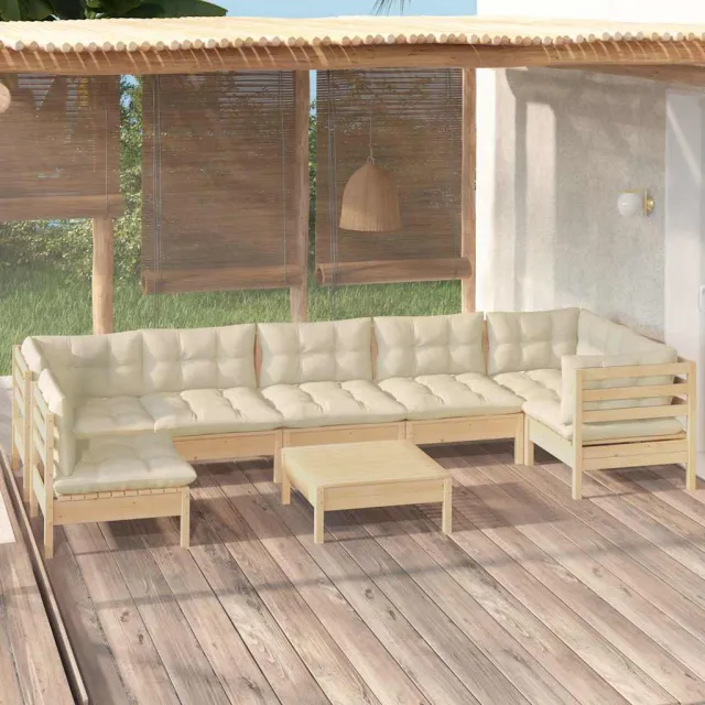 vidaXL 8-delige Loungeset met crèmekleurige kussens grenenhout, foto 2