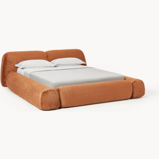 Westwing Collection Gestoffeerd teddy bouclé bed Wolke met opbergruimte Terracotta