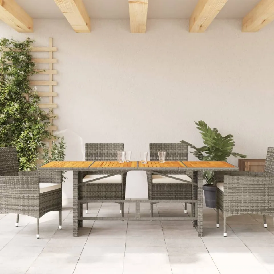 vidaXL Tuintafel met acaciahouten blad 190x80x74 cm poly rattan grijs, foto 3