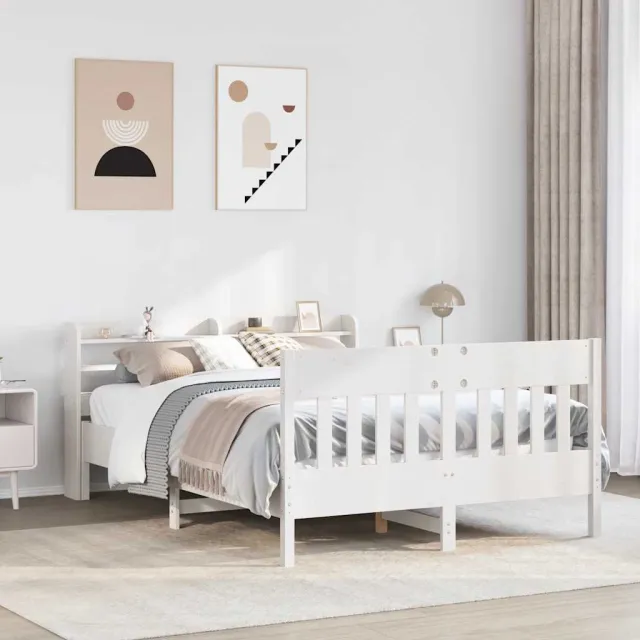 vidaXL Bedframe zonder matras massief grenenhout wit 135x190 cm