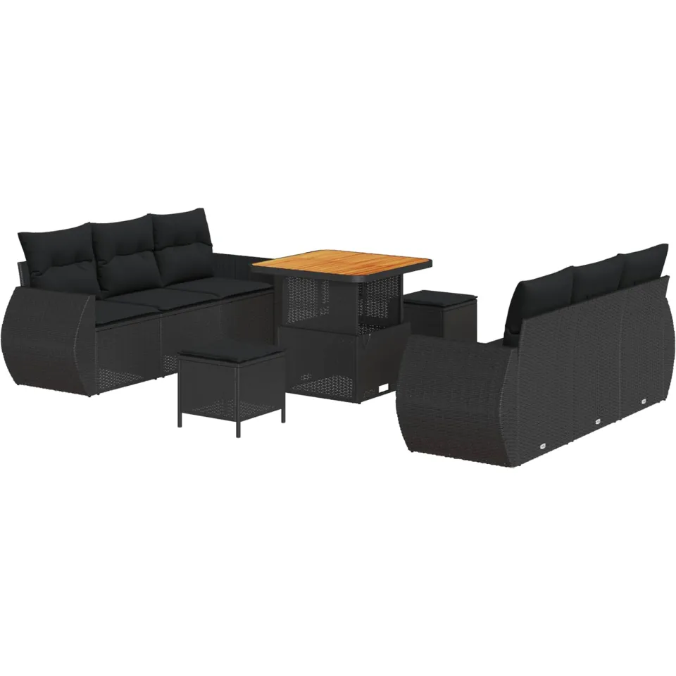 vidaXL Tuin Sofa Set 9 st Zwart poly rattan